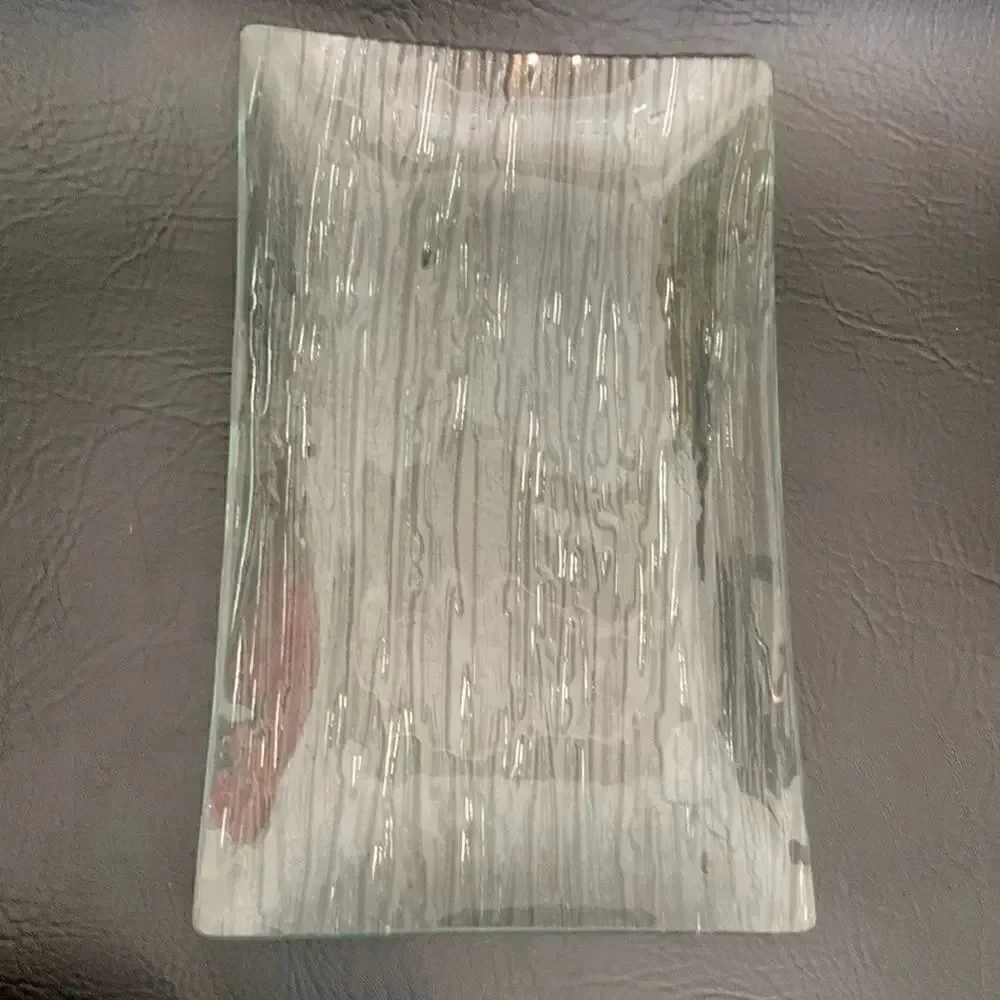 Sushi Serving Plate Platter 2 Textured Glass Grain Look Bottom 7 X 11 1/2 In